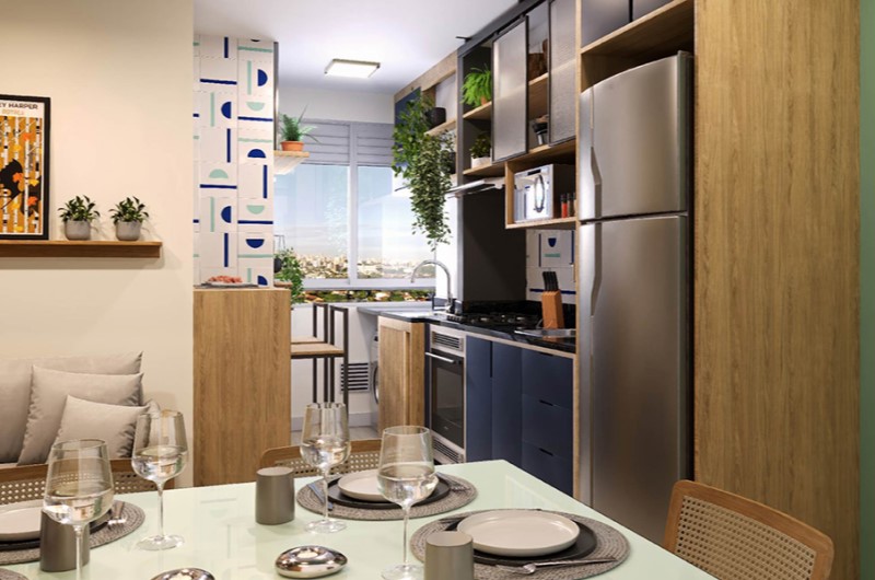 Tenda no RS | Sala e cozinha de partamento pequeno com churrasqueira | Onde Morar | Blog da Tenda 