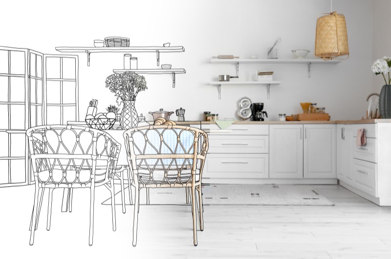 Vantagens e desvantagens de um financiamento para reforma | Projeto de cozinha com metade desenhada e metade mobiliada | Casa e Decoração | Blog da Tenda 