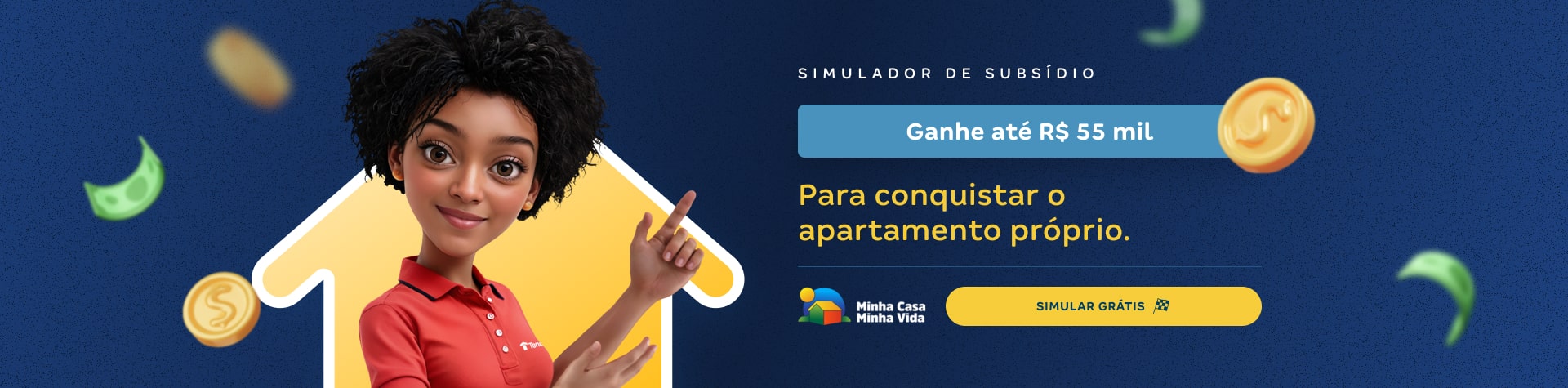 Banner com informações sobre o Simulador de subsídio da Construtora Tenda e assistente virtual Tais | Eu Dou Conta
