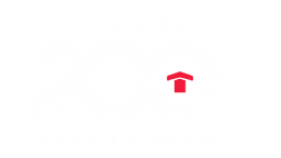Ilustração de prédio vermelho com texto “+ de 200 mil apartamentos entregues pela Construtora Tenda”