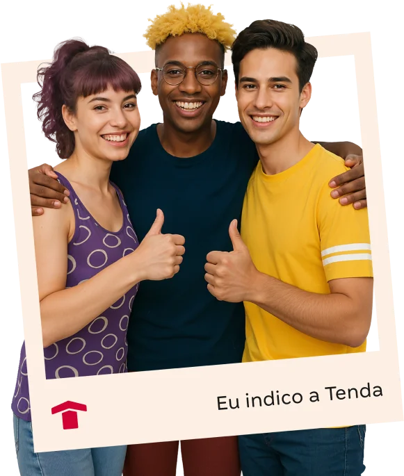 Amigos indicando a Tenda
