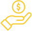Ícone de uma mão segurando uma moeda com cifrão | Simulador de Financiamento Tenda | Tenda.com