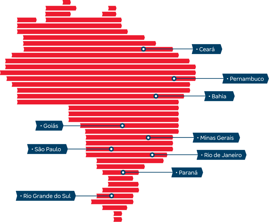 Mapa do Brasil vermelho | Sobre a Construtora Tenda | Tenda.com
